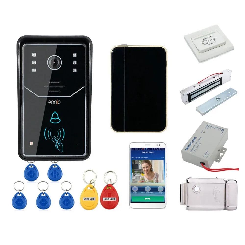 

Home set Touch Key WiFi DoorBell Wireless Video Door Phone Home Intercom System IR RFID Camera+Electric Lock