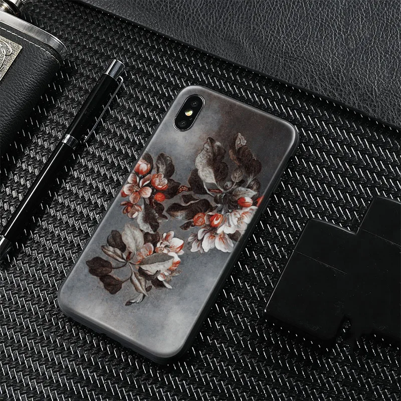 

Flower black style painting Coque Soft Silicone TPU Phone Case cover Shell For Apple iPhone 5 5s Se 6 6s 7 8 Plus X XR XS MAX
