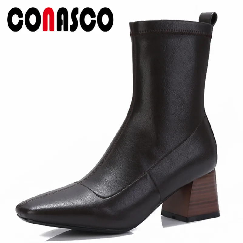 

CONASCO Fashion Newest Women High Heels Martin Shoes Woman Slim High Motorcycle Boots Sexy Black Punk Night Club Party Shoes