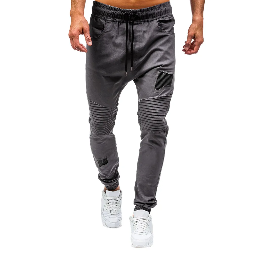 Мужские классические брюки для бега на шнурке с карманами на молнии спортивные тренировочные штаны - Цвет: Gray