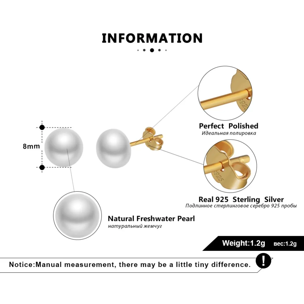 ORSA JEWELS, женские серьги-гвоздики с натуральным пресноводным жемчугом, 8 мм, белый, розовый жемчуг, 925 пробы, серебро, Женские Ювелирные изделия для вечеринки RSE86