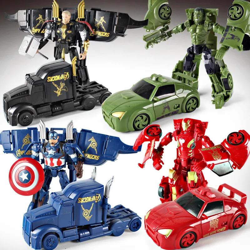 

Disney 15cm marvel action toy figures deformation toy US captain Iron Man Avengers Truck Robots Hulk Motorsports boys toy gift