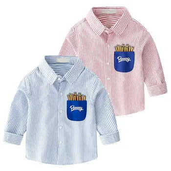 

Famuka Boys Shirts Casual Striped Children Blouses Cartoon Fries Pocket Design Long Sleeves Kids Cotton Shirt Tops Boy Clothing