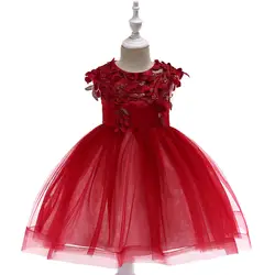 Удивительные бальное платье для девочек Нарядные платья кружевной аппликацией платье с цветочным узором для девочек для Свадебная