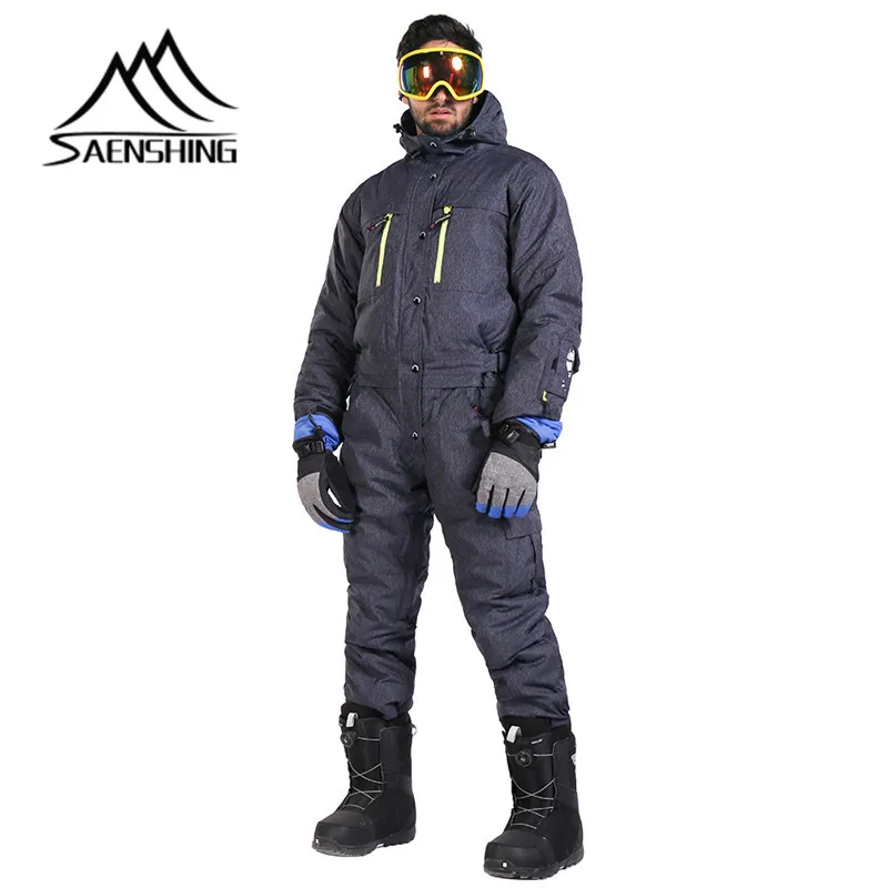 SAENSHING winter ski suit men one piece snow jumpsuit waterproof thick