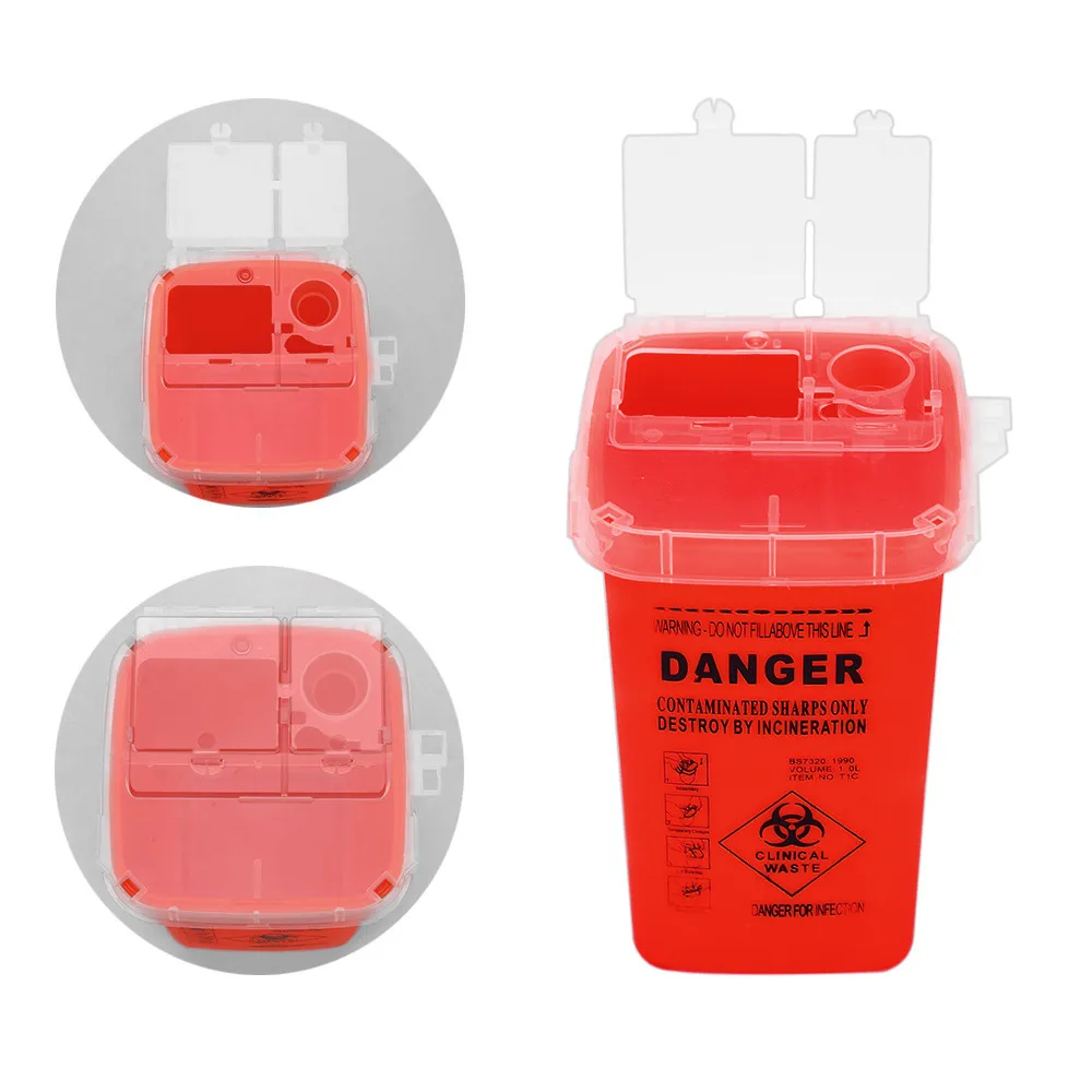 Portable 1L Medical Tattoo Hard Plastic Sharps Lid Container Flip-top Makeup Tattoo Needles Disposal Waste Mini Basket Box Can