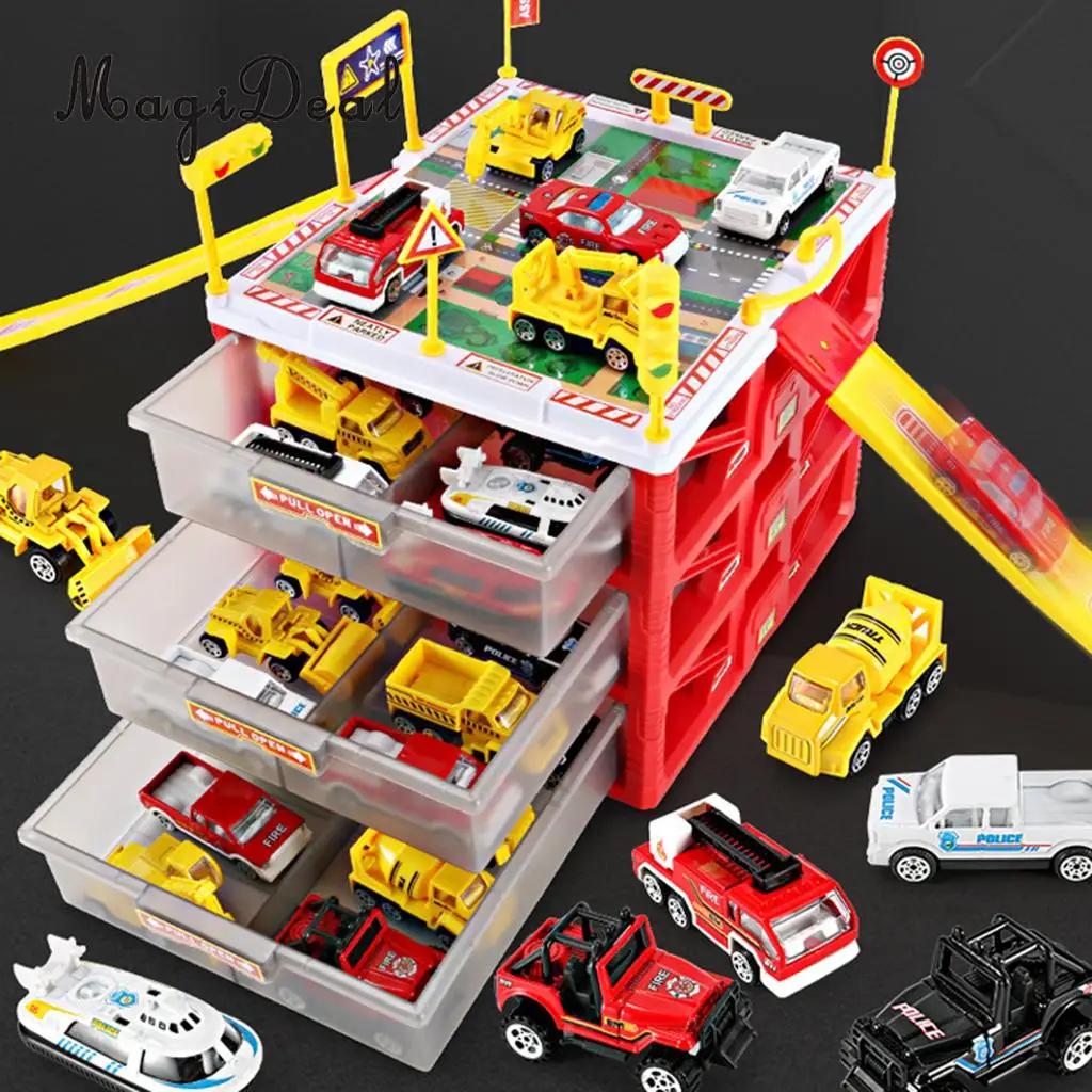 Kids Educational Three-layer Drawers Car Garage Box Storage Parking Lot Building Playset Children Educational Toy