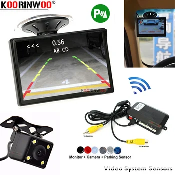 

Koorinwoo 2.4G Car Parking Sensor 4 System with monitor Black/Grey Screen Rearview Camera motion sensor Parktronic Dash cam Park