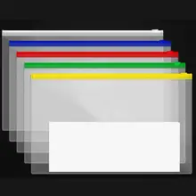 5Pcs Waterproof Transparent PVC Zipper Bag File Folder Document Filing Bag Stationery Bag School Office Supplies random color
