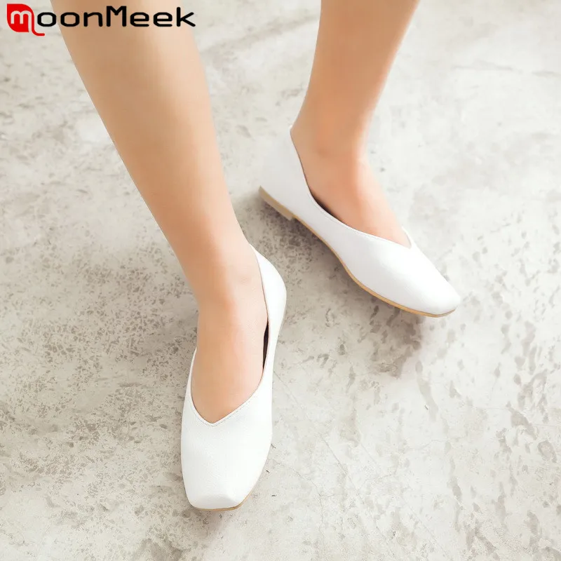 MoonMeek/новая обувь размера плюс 34-47; женская обувь на плоской подошве с квадратным носком; Женская Повседневная Удобная обувь на плоской подошве;