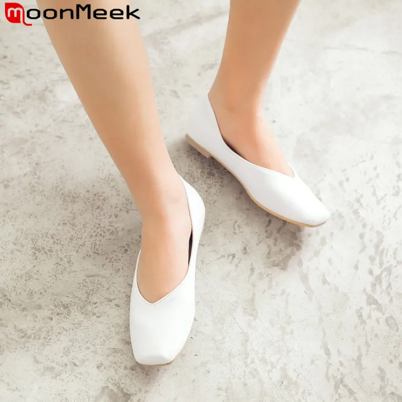 

MoonMeek plus size 34-47 new shoes woman square toe shallow flat with shoes women casual comfortable flats women 2019