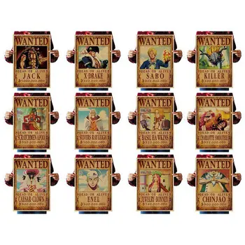 

One Piece Coated Paper Posters Luffy Wanted Cartoon Movie Kraft Paper Wanted Poster Wall Decorative Sticker