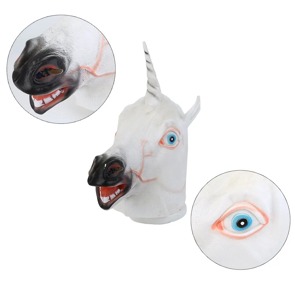 Popular Halloween White Unicorn Horse Head Mask Latex for a Crazy Cosplay Party New Hot