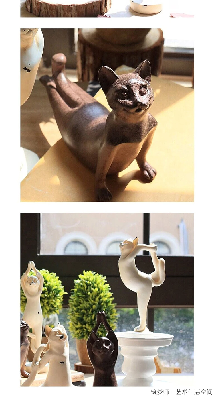 Креативная статуэтка кота йоги из смолы, винтажная статуя кота на удачу, домашний декор, ремесла, украшение комнаты, предметы из смолы, Спортивная статуэтка животного
