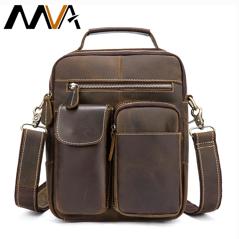 MVA Vintage Crazy Horse Genuine Leather Bag Men Messenger Bags Small Shoulder Crossbody Bags for ...