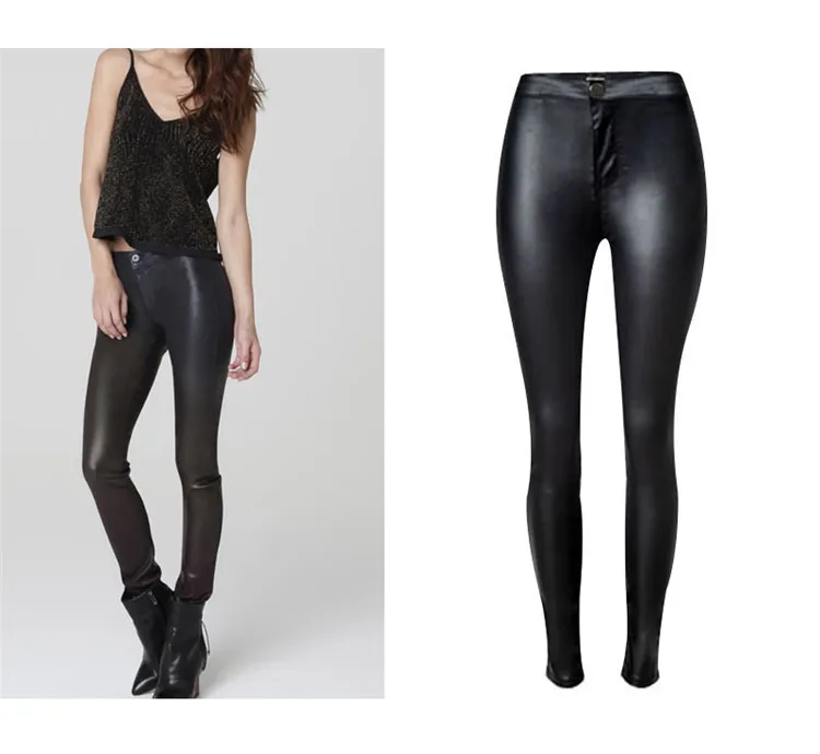 The popular high waist buckles does not have the pocket autumn winter jogger style imitation leather small feet pants big code (8)