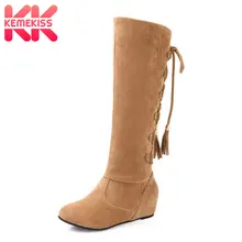 KemeKiss/женские ботинки Осень-зима женские ботинки на плоской подошве высокие сапоги до колена женские высокие сапоги на шнуровке ботинки размер 33-43