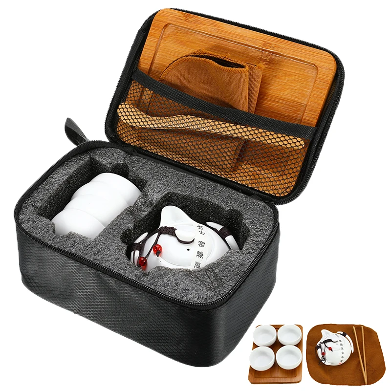 

Portable Travel Teapot Kettle Tea Cups Kung Fu Teaset for Puer Chinese Tea Pot Drinkware with Clip Bag Plate Ceramic Teaware Set