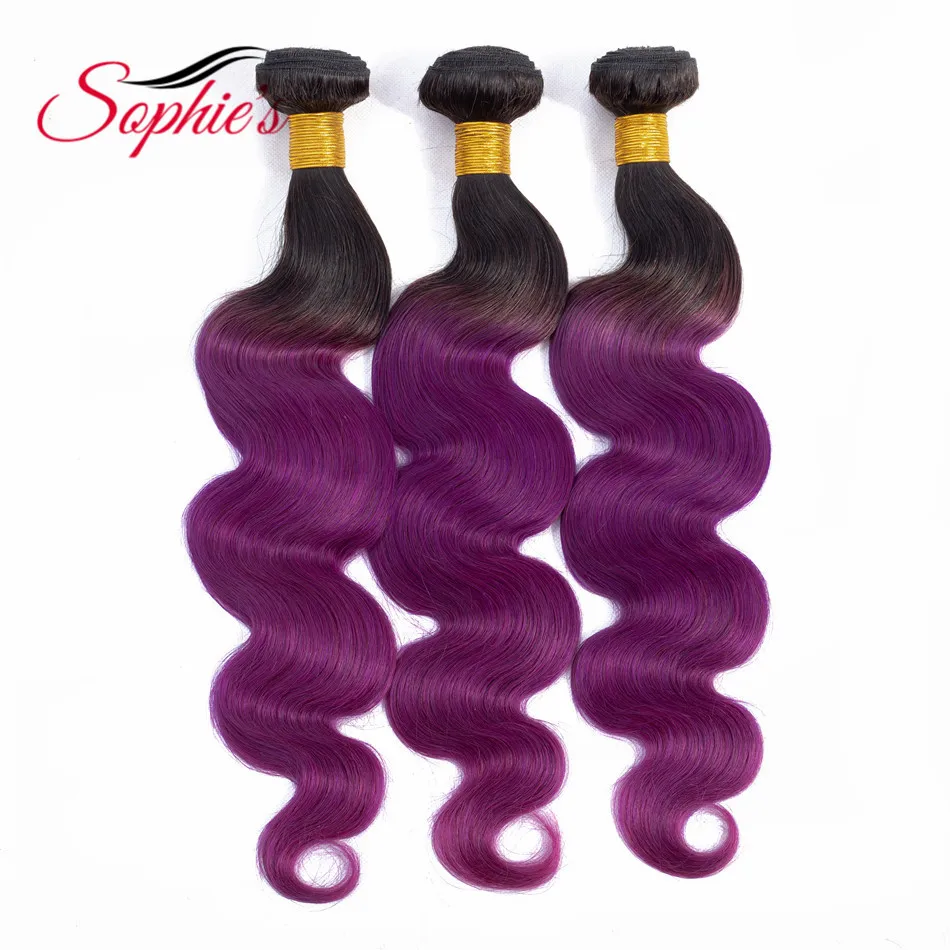 Sophie's Pre-colored Ombre T1B/Purple Color 1 Bundles Hair Malaysian Human Hair Non-Remy Body Wave Hair Sew In Hair Extensions