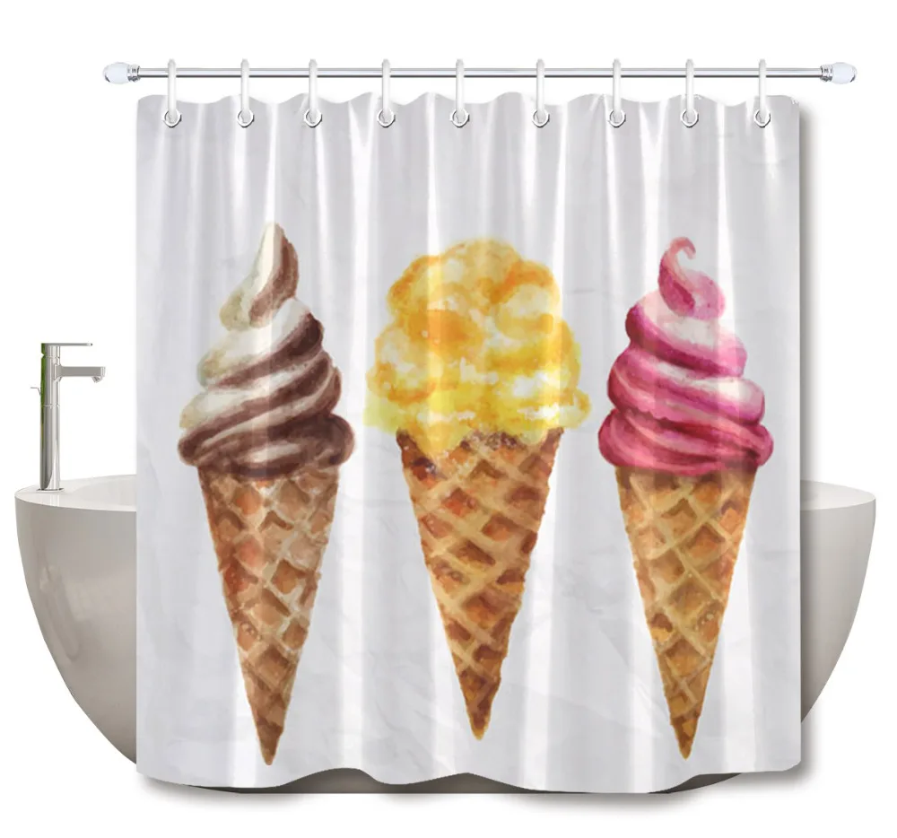 LB Summer Theme Shower Curtains Ice Cream Watermelon Flip Flop