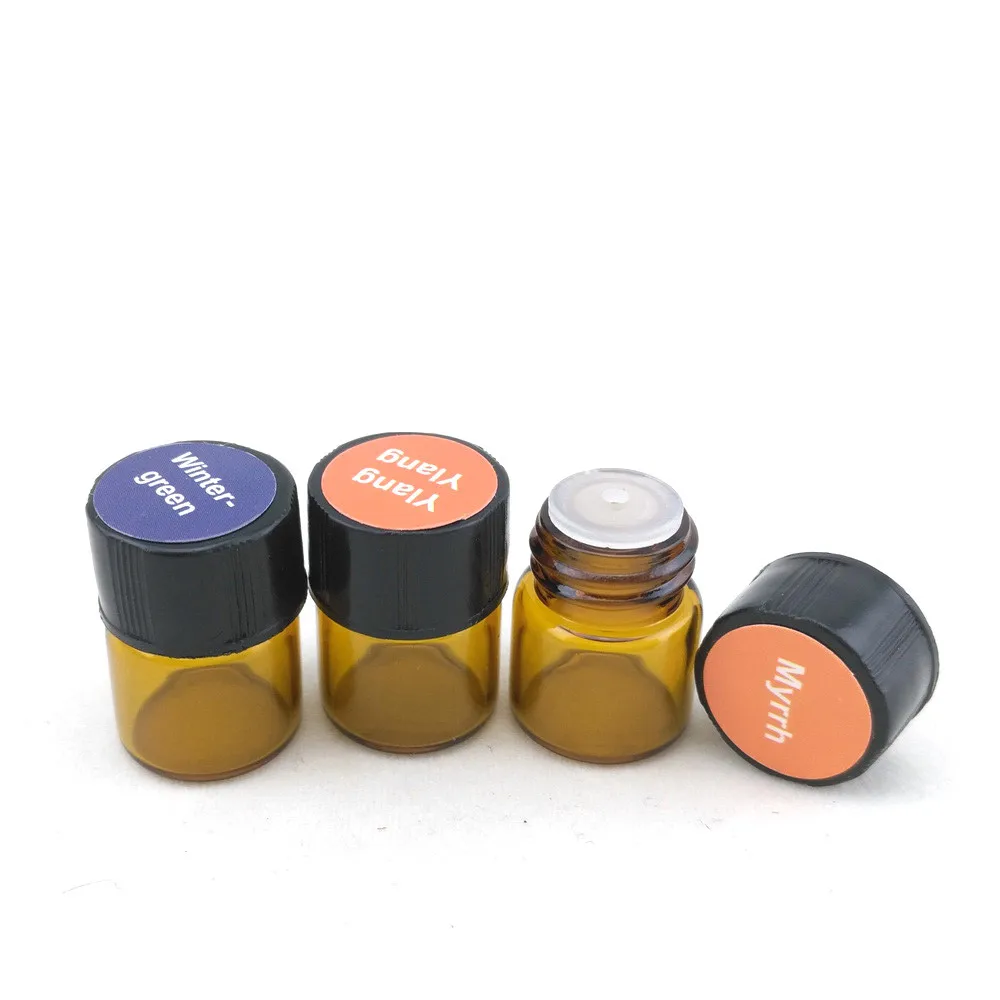 144pcs Empty 1 4 dram 1ml Small Amber Glass Essential Oil Bottles Sample Vials with orifice 5