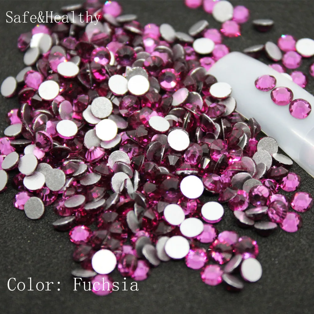 

SS6-SS8 Fuchsia Rhinestones Back Flat Round Nail Art Decorations And Stones Non Hotfix Rhinestones Crystals for DIY Glass