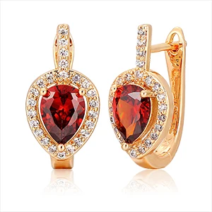 6Colors Pear AAA CZ w/ White CZ Around Gold Color Teardrop Huggies Small Hoop Earrings for Women Jewelry boucle d'oreille - Окраска металла: red