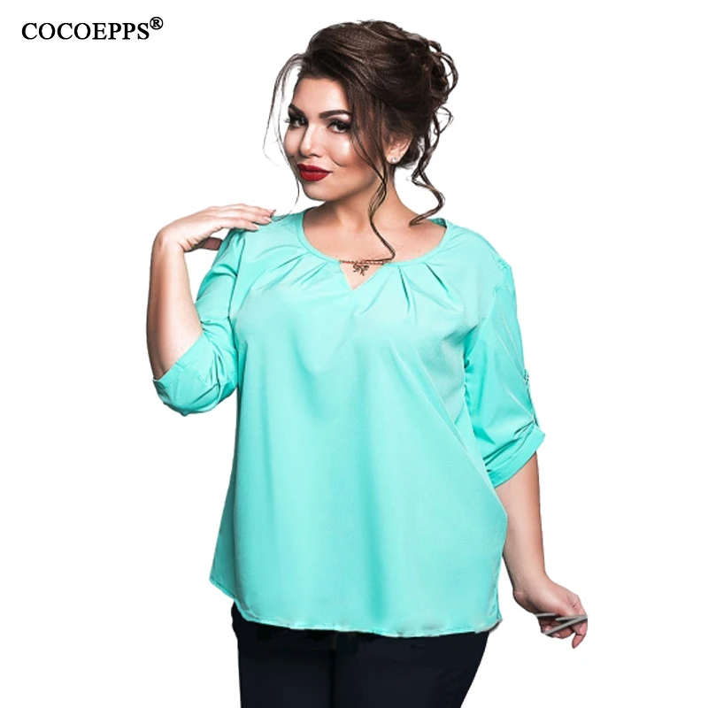 5XL 6XL 2017 Для женщин шифон Топы корректирующие 4xl модная короткая блузка плюс