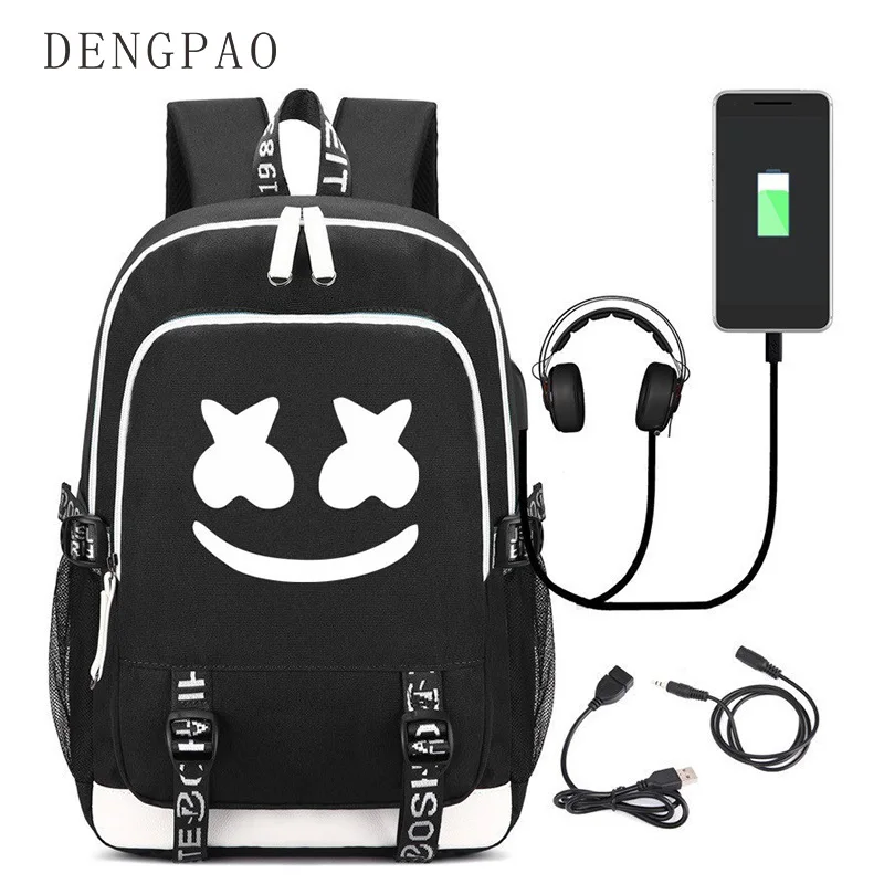 

DENGPAO Marshmello school bag 2019 American mystery DJ Trendy usb laptop backpack for girls boys teenagers children'sbookbag