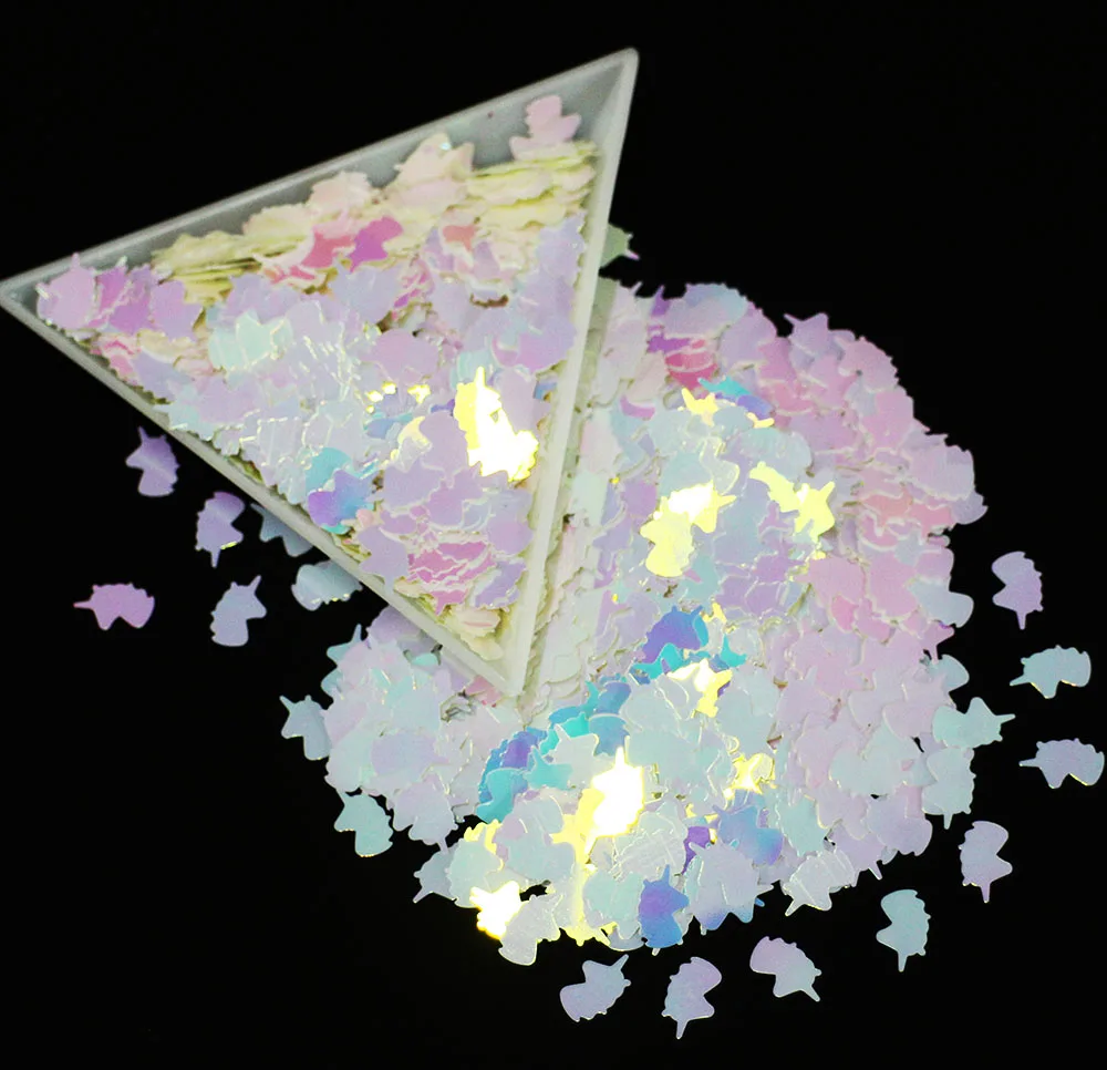 30 г/упак., 14 цветов! 8 мм Единорог формы блестки, переливчатая Радуга Сияющие ломтики 3D под блески для дизайна ногтей пайетками