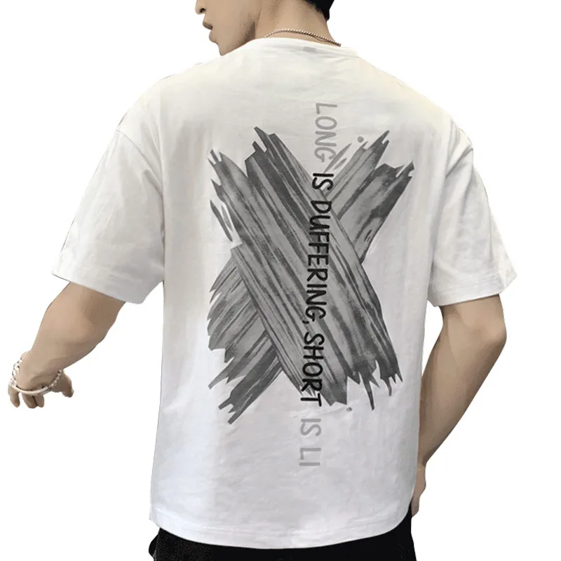 

EL BARCO Summer Cotton Short Sleeve Casual T-Shirt Men Letter Print Hip Hop White Male Tees Tops O-Neck Soft Yellow Black Tshirt