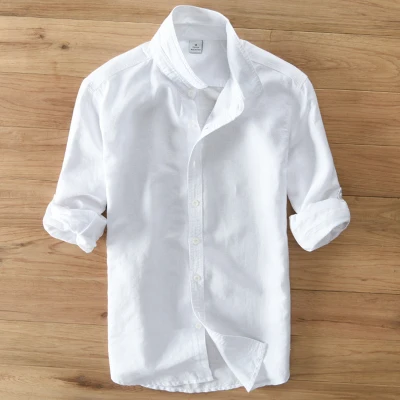 Весенняя и Осенняя мужская модная брендовая приталенная рубашка в японском стиле из хлопка и льна с длинными рукавами, мужская повседневная белая рубашка, импортная одежда - Цвет: white