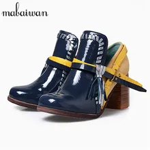 M/разноцветные женские ботильоны; обувь на высоком квадратном каблуке; женские ботинки с бахромой; chaussure femme; женские туфли-лодочки для верховой езды; Botas