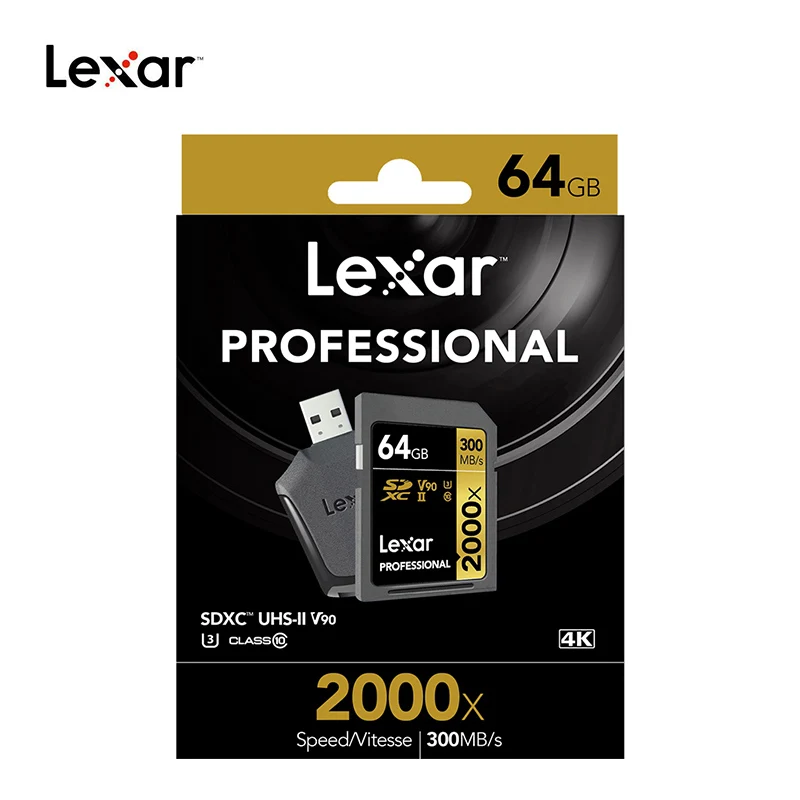 Lexar 2000X sd-карта 32 Гб 128 Гб 64 Гб класс 10 U3 V90 4 K карта памяти 32 64 128 ГБ 300 МБ флэш-карта памяти SD для камеры SDXC SDHC