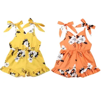 

2019 Baby girl summer clothing Casual orange yellow Flower Romper Outfits Jumpsuit Sunsuit for Kid clothes toddler Children