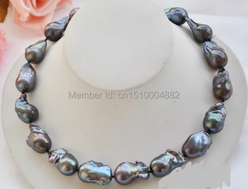 

shitou 00397 HUGE 17.5" 26mm BLACK BAROQUE KESHI REBORN PEARL NECKLACE 925Sc
