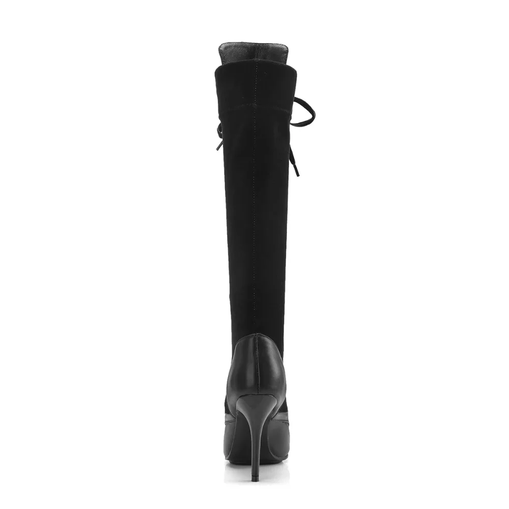 10 Arden Altas Otoño Rodilla Altos Black Grande Gris Tacones Genuino Cm Atada Tamaño Botas 2018 Furtado Primavera gris Señoras De Cuero Cruz SYvrqPYWF