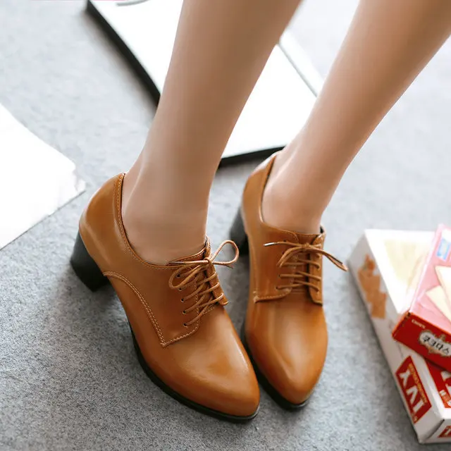 

NEW british style Women high Square Heels Woman Fashion spring and autumn Shoes