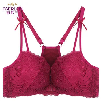

PAERLAN Sexy female deep V-neck sweet underwear women's front button lace side bra New crochet flower beauty back underwear