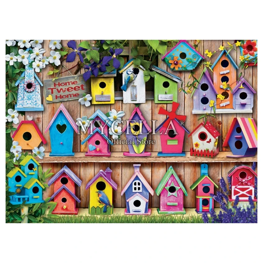 Birdhouses 5D Diy Diamond Painting Cross Stitch Mosaic Embroidery Birdhouse &amp Flower Rhinestone Wall Stickers Home Decor | Дом и сад