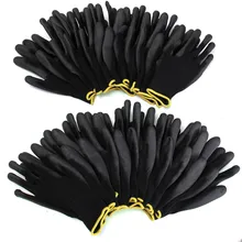 Nueva Llegada 12 Pairs Negro Nylon PU Guantes de Trabajo de Seguridad Constructores de Agarre De Palma Guantes de Recubrimiento