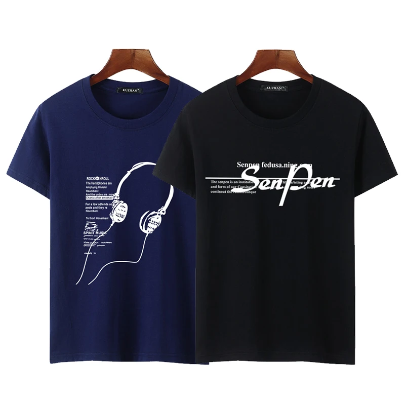 

Plus size 5XL 2 Pcs Pack Summer Cotton Men T Shirt Short Sleeve Man Tshirt Letter Printing Man T-shirt Men T Shirt Homme Black