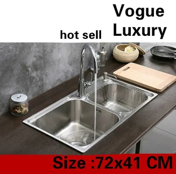 Price Free Shipping Apartment Luxury Kitchen Double Groove Sink Standard Wash Vegetables 304 Stainless Steel Hot Sell 72x41 CM