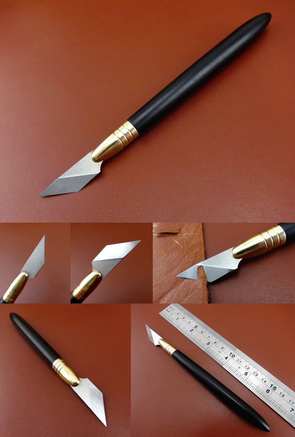 

One Leather Craft Swiss Stainless Steel Precision Carving Cut Cutter Knife Pen Tool - Creaser Groover Skiver Beveler Awl Slicke