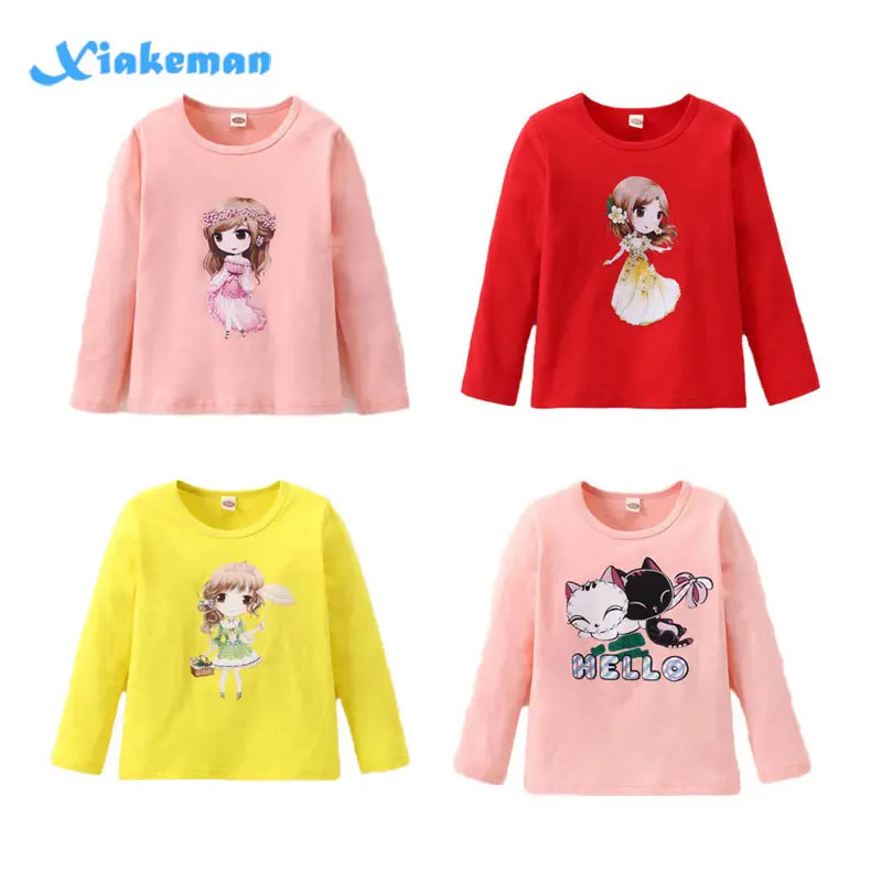 

Cute Girls T-shirt 2019 Long Sleeve Cotton Shirts For Girl Cartoon Kids Tops Children Tees Teenager School Clothing 7Style 2-10T