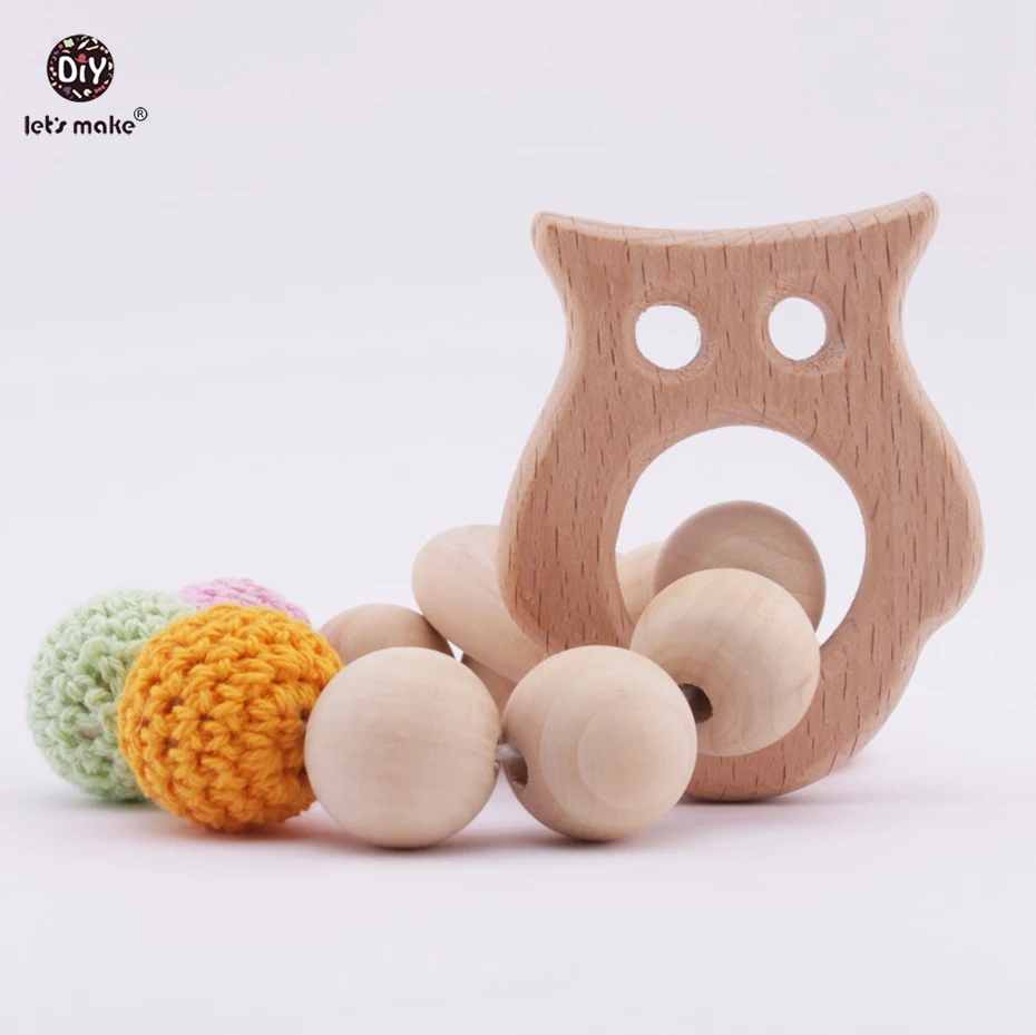 

Let's make Wooden Baby Teether Bracelet Beech Pendant Animal Owl Fish Crochet Beads DIY Jewelry Food Grade Teething Bracelet
