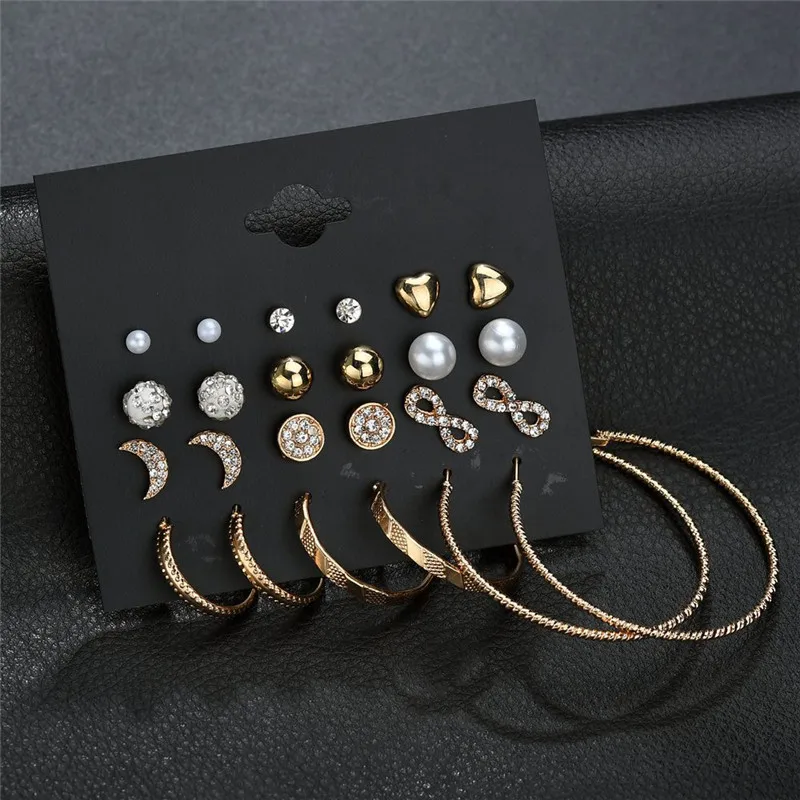

2019 Temperament New 12 pairs of Stars Moon Earrings Ear ring Combination Set Ornament ring For Women Jewelry Dropshipping