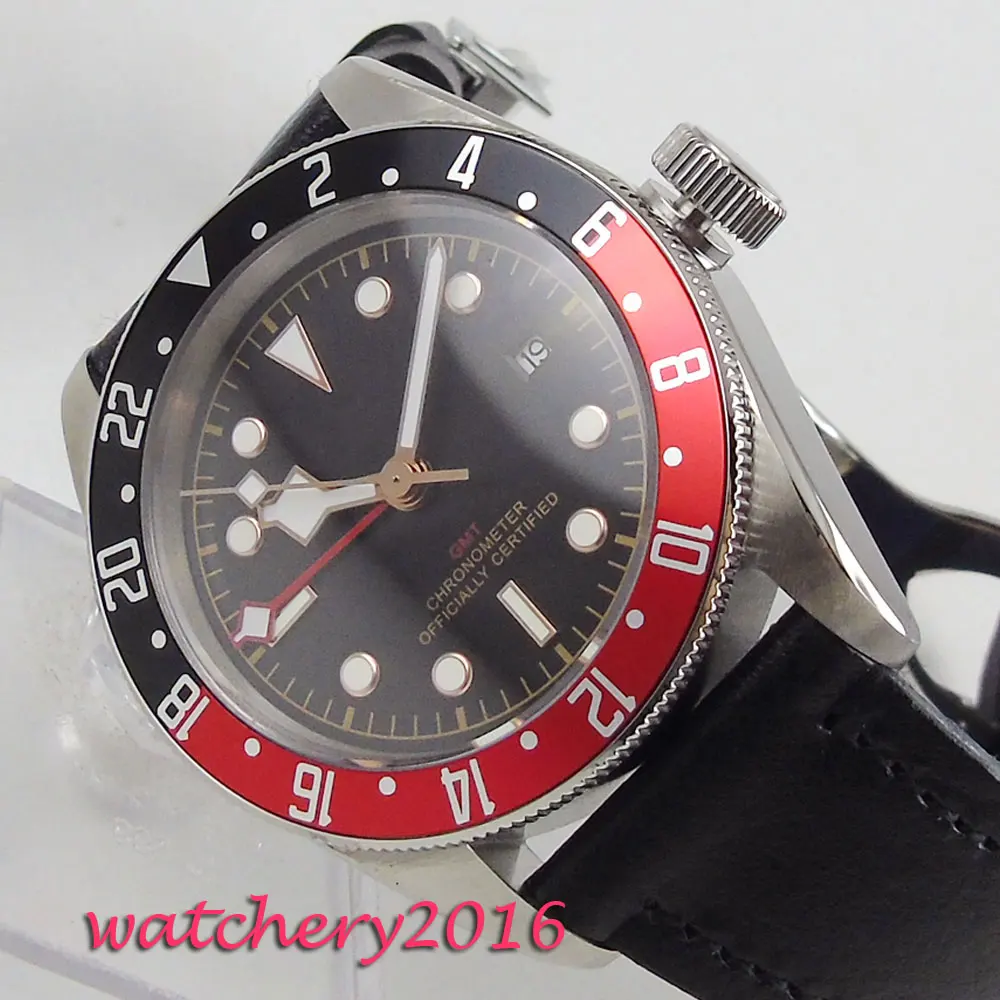 

41mm Sterile Black Dial Red & Black Rotating Bezel Stainless steel Case GMT Date Sapphire Glass Automatic Movement men's Watch