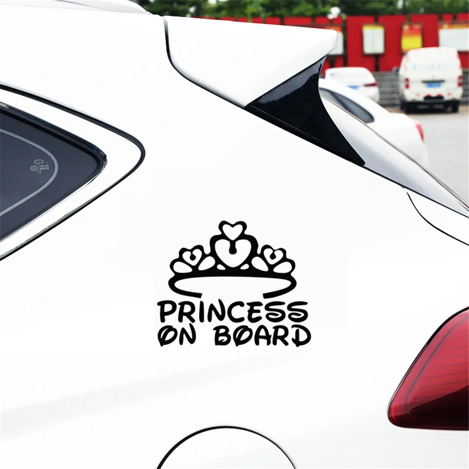 Cunymagos 17cm14cm PRINCESS ON BOARD BABY Cartoon Fashion Vinyl Car-Styling Car Sticker BlackSilver (2)