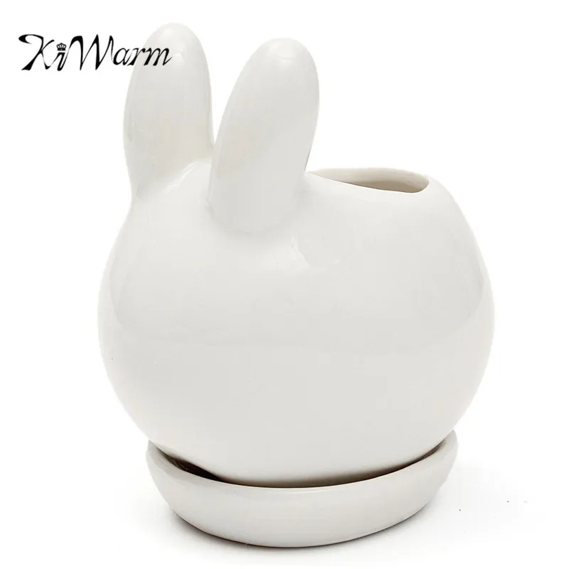 

KiWarm Mini Rabbit Ceramic Succulent Flower Pot Plant Nursery Garden Porcelain Saucer Decor Planter Home Garden Ornament